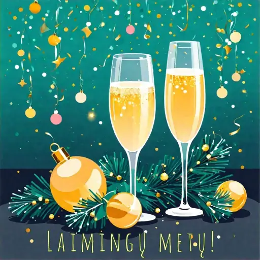 laimingu naujųjų metų atvirukas sveikinimas su šampanu