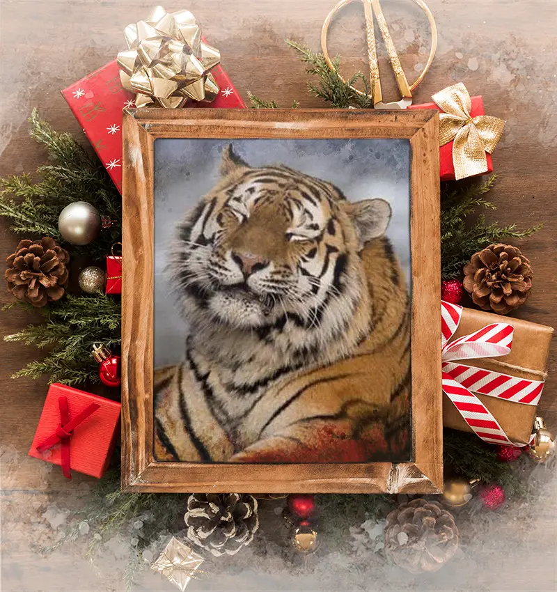 Turtingų naujųjų tigro metų sveikinimo atvirukas