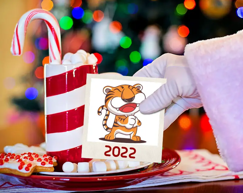 Linksmas Naujųjų sveikinimo atvirukas su tigro metais 2022